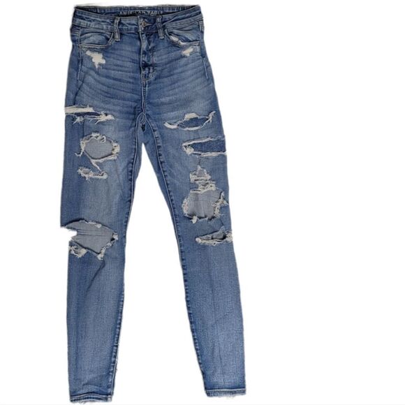 AMERICAN EAGLE jeans distressed destroyed super hi-rise stretch jegging 4 - Picture 1 of 10